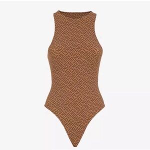 SKIMS Brown Patterned One-Piece Swimsuit